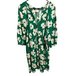 Sonoma Green Floral Button Front Midi Dress XXL 24.5” P2P 37” Length